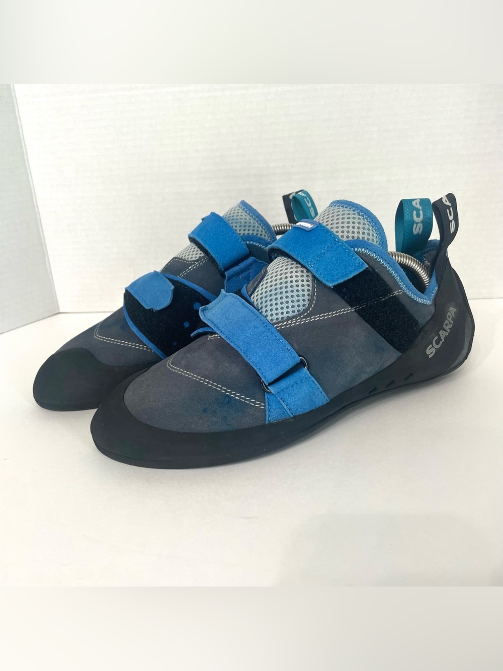 Scarpa Origin Climbing Shoes Mens Size 10 Boulder Gym Blue Black Straps